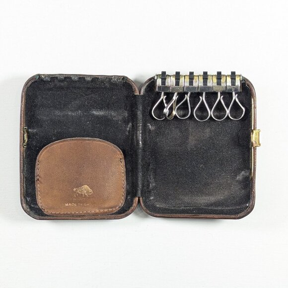 Vintage BUXTON brown leather key wallet for house keys, key-tainer Flip Turtle - Picture 1 of 8